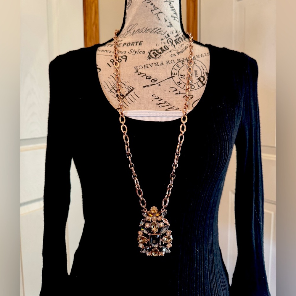 Express Necklace Rose Gold Gray Topaz Colored Crystal
Pendant 32"